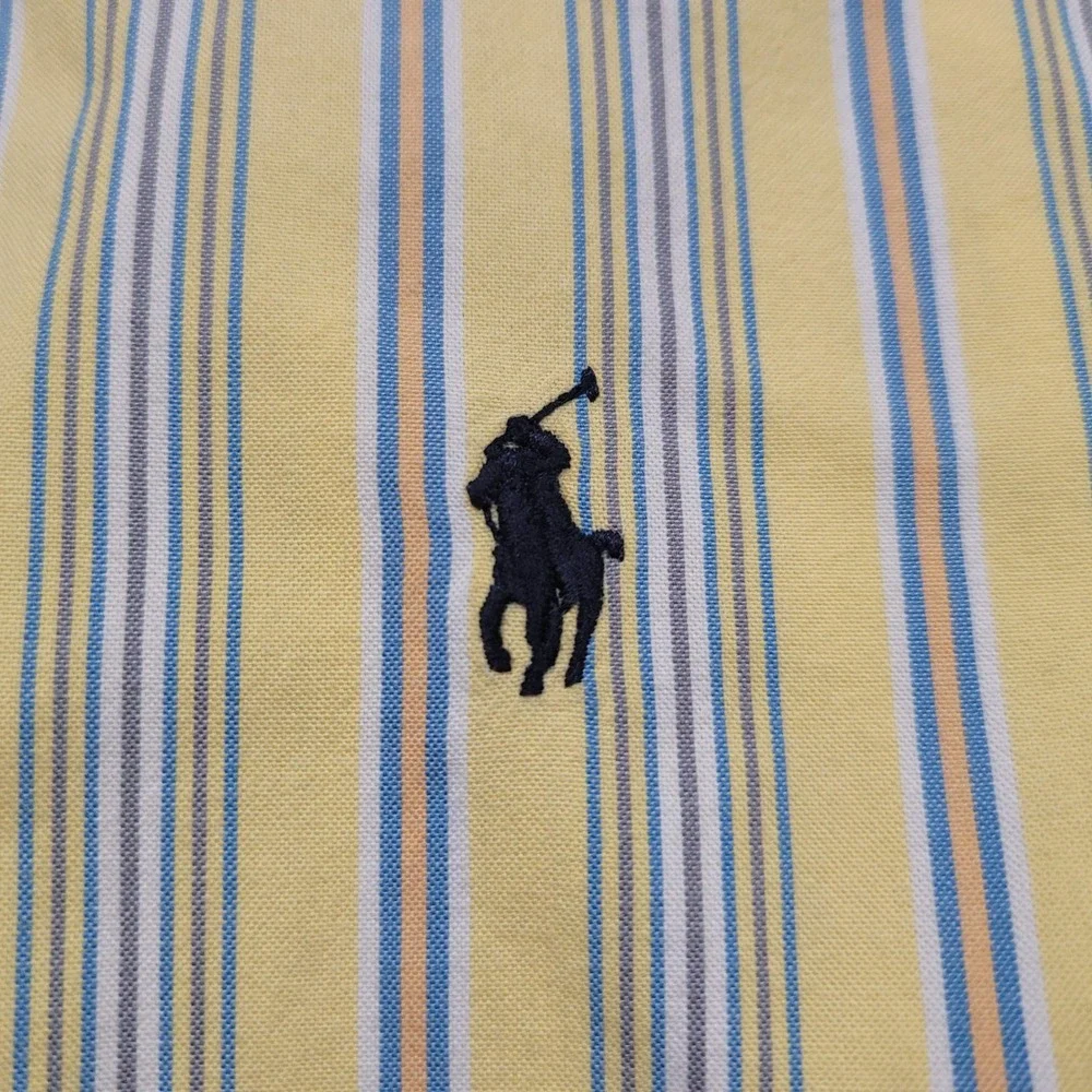 Ralph Lauren Shirt Boys L 16/18 Yellow Striped Button Down Long Sleeve Preppy